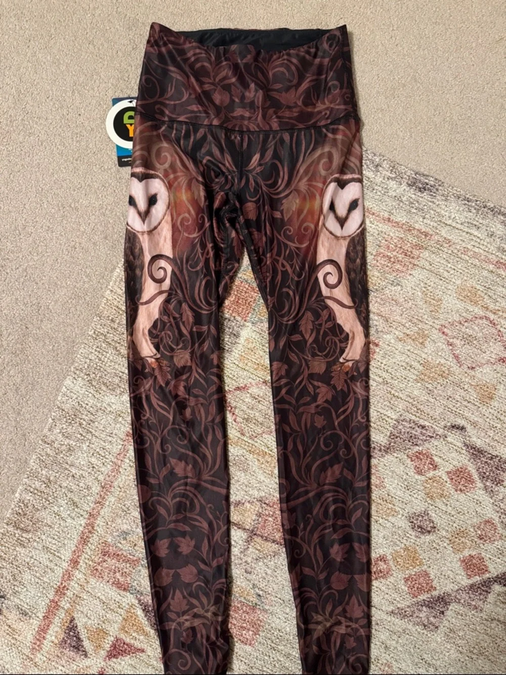 Yoga Democracy Brown and Black Owl-Print High Rise Leggings Small NWT - Picture 5 of 6